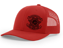 Load image into Gallery viewer, Red cap with black emblem on a white background